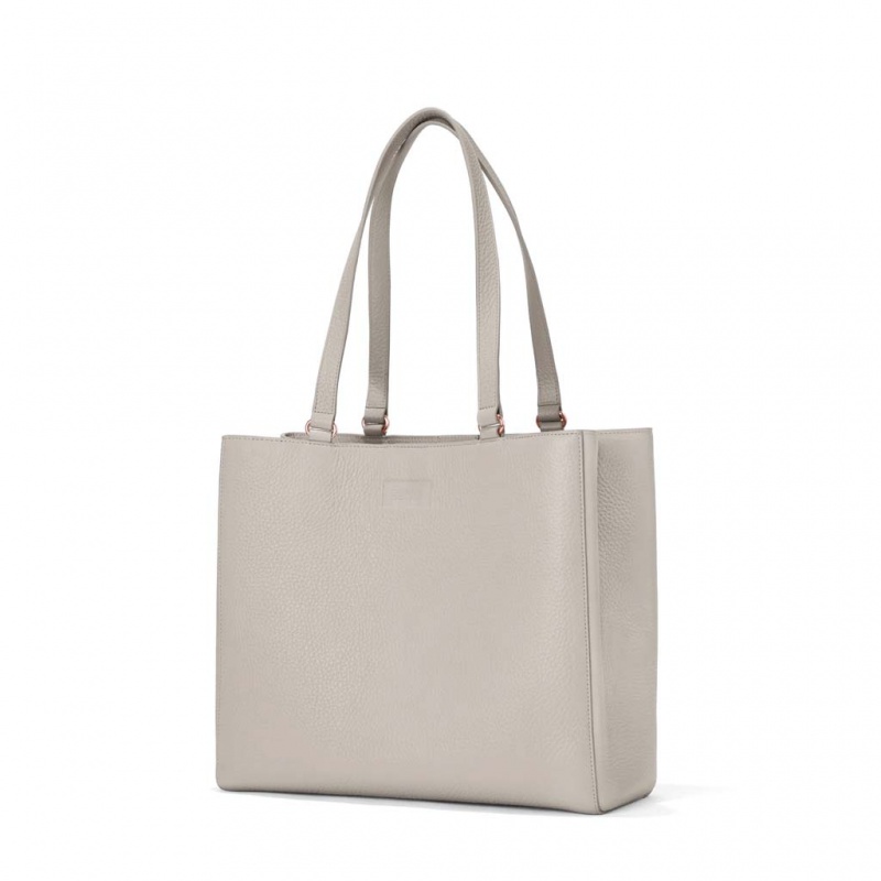 Beige Dagne Dover Allyn Leather Medium Tote Bags | RYWP79283