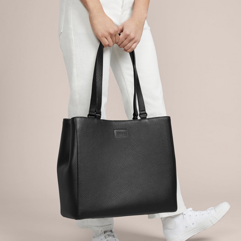 Black Dagne Dover Allyn Leather Medium Tote Bags | XKRQ01597