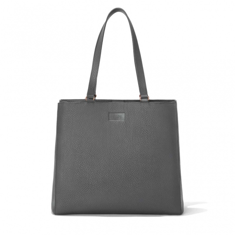 Deep Grey Dagne Dover Allyn Leather Large Tote Bags | JOPQ35746