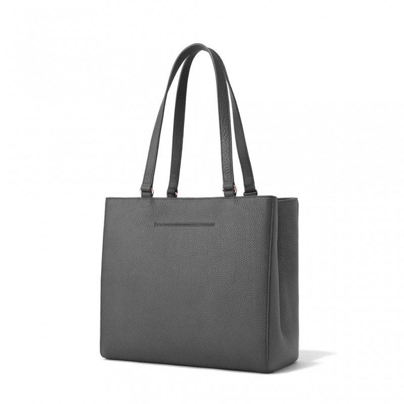 Deep Grey Dagne Dover Allyn Leather Medium Tote Bags | LGAU82190