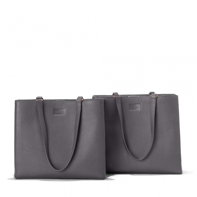 Deep Grey Dagne Dover Allyn Leather Medium Tote Bags | LGAU82190